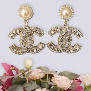 Gold Pearl Charm Earrings